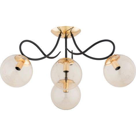 Plafonnier noir laiton boules ambre verre 4xE14 OXA-Alfa (1/3)