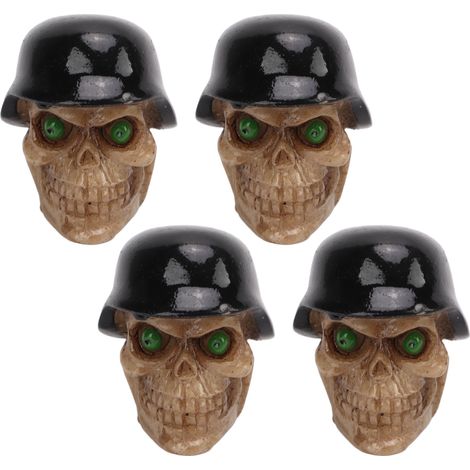 4 Embouts de valve pneu Crâne Casque, avec joints caoutchouc, universels auto voiture moto VTT camion vélo, noir, jeu de 4 (1/5)