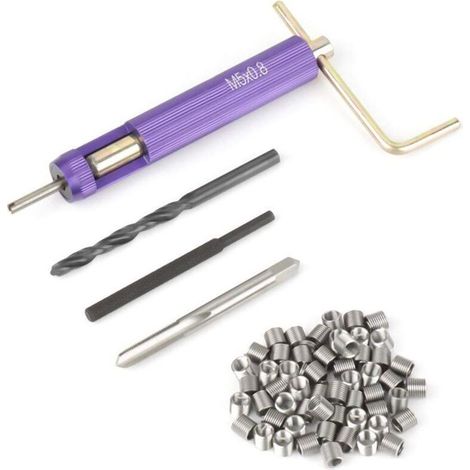 Un kit de réparation de filetage de 50 pièces comprend des inserts de filetage, un ensemble d'outils à main, un ensemble d'outils intégrés et un ensemble de mèches à tarière en acier inoxydable M5 x 2 (1/5)
