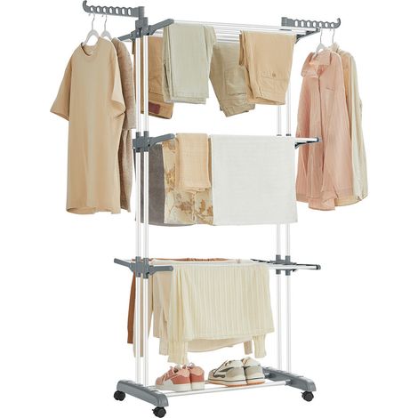 Songmics – Étendoir à linge pliable 4 niveaux – Acier et plastique – 64 x 126 x 172 cm – Roulettes pour déplacement facile – Grande capacité 35 kg