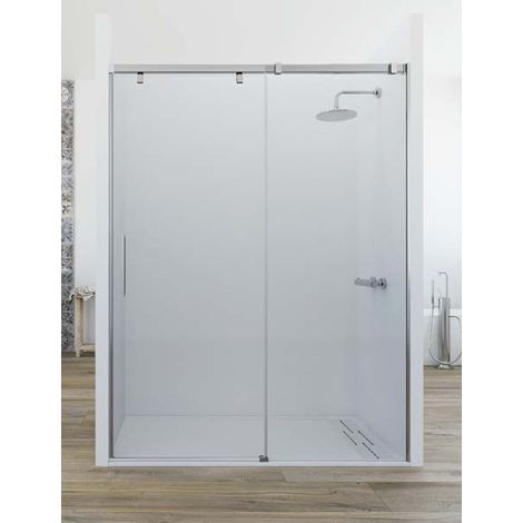 Mampara de ducha frontal de 1 hoja fija y 1 puerta corredera. - Cristal tratamiento ANTICAL INCLUIDO - Modelo MIRIEL Medida (111-120) - TRANSPARENTE (1/5)
