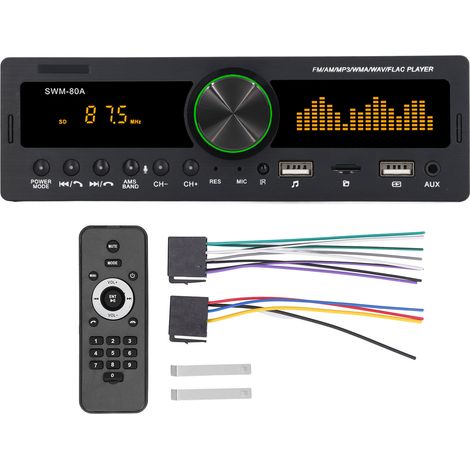 Autoradio MP3 12 V Bluetooth 5.0 Entrée AUX Radio FM AM Fonction de mémoire de mise hors tension Autoradio avec lumières colorées (1/4)