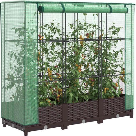 Hochbeet mit Gewächshaus-Aufsatz Rattan-Optik 120x40x123 cm