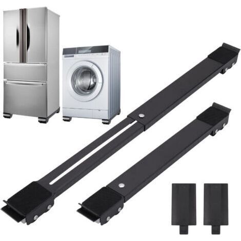 Lot de 2 roulettes extensibles pour meubles, roulettes réglables pour machine à laver, support mobile en métal pour réfrigérateur, lave-linge, sèche-linge, lave-vaisselle, noir (1/4)