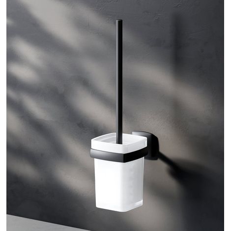 AM.PM Klobürste WC-Bürstenhalter Garnitur WC-bürste Toilettenbürste mit Halterung Wandmontage ohne Bohren klebend Edelstahl & Glass matt, Schwarz matt (1/5)