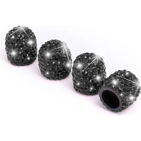 4 PCS Bouchons De Valve De Pneu, Diamant Cache-Poussière De Valve, Capuchons De Poussière De Voiture, Cristal Strass Voiture Pneu Valve Tige Capuchons, Voiture Accessoire Attrayant (Noir) (1/5)