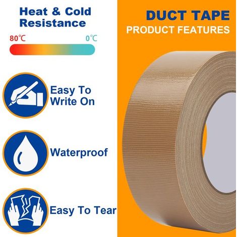 2 Stück Gewebeklebeband, extra stark, 50 mm x 10 m, reißfest, wasserdicht, für Reparaturen an Rohren, Teppichen, zum Abdichten, braun (1/5)