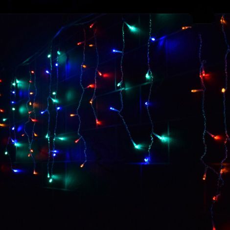 216 LED lampes guirlande de stalactites de Noël, 5 mètres, 8 modes, rideau de lumières féeriques pouvant être connectées, décoration de Noël pour extérieur, mariages et fêtes (couleur)
