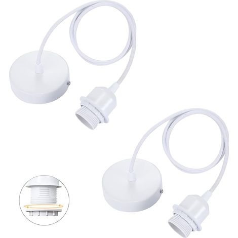 Lntyq lot de 2 suspensions E27 avec bague vissable, câble textile réglable 100cm, suspension compatible avec abat-jour, douille idéale pour suspension de cuisine