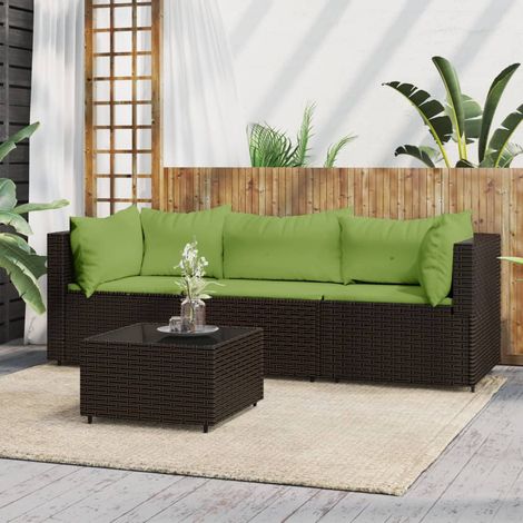 4 pcs Salon de jardin, Ensemble table et chaises de jardin, Meuble de jardin avec coussins Marron Résine tressée MKW796862 (1/5)
