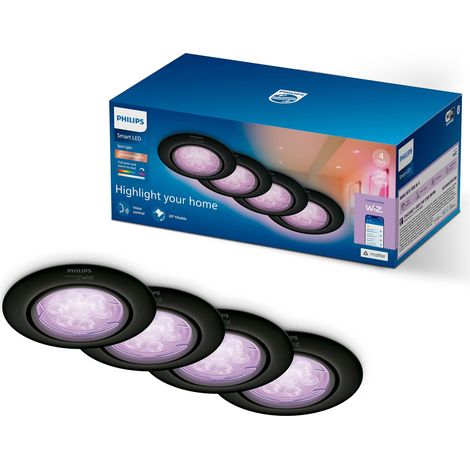 Spot plafond LED RGB, Ampoule GU10, Noir, Pack de 4 (1/5)