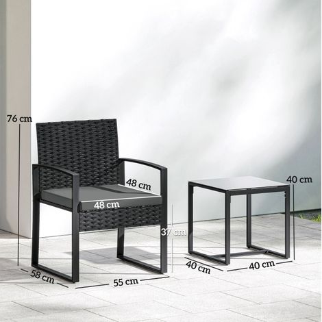 Salon de jardin bistrot 3 pièces avec 2 fauteuils, table, coussins amovibles gris foncé DESVIAE (1/3)
