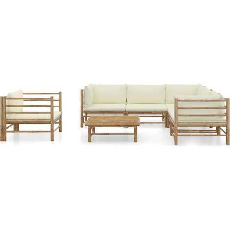 Maison Exclusive - Set Divani da Giardino 7 pz con Cuscini Bianco Crema in Bambù (1/5)