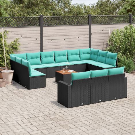 vidaXL Salon de jardin avec coussins 14 pcs noir résine tressée (1/5)