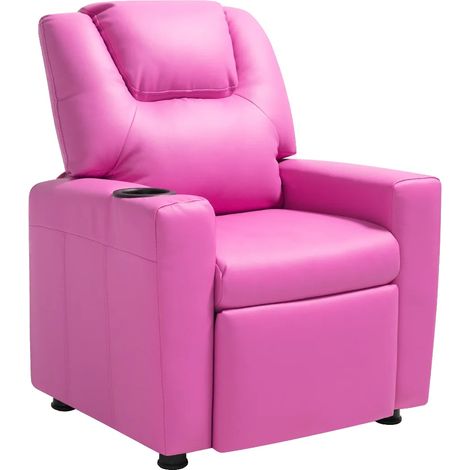 Sillón reclinable infantil, respaldo ajustable, portavasos, rosa, 21x24x28 pulgadas. (1/2)