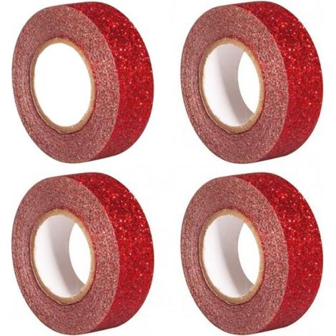 4 rouleaux de ruban pailleté 5 m x 1,5 cm - rouge