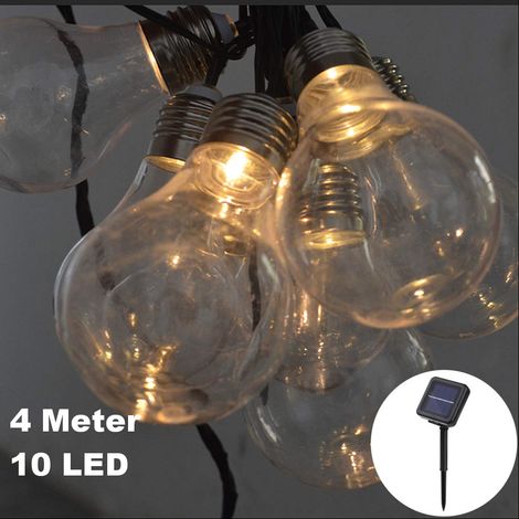 10 LED / 4 Meter Solar Lichterkette Glühbirnen Deko Warmweiß solarbetrieben zum Schmücken Deko Party Licht Beleuchtung (1/2)