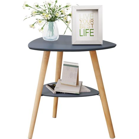 Table basse style scandinave avec 2 plateaux, MDF et pieds en bois massif, gris (1/5)