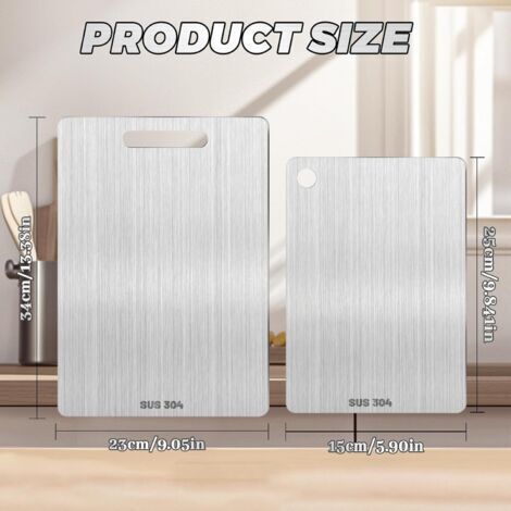 NALOOKAMIC 2 Pièces Planche à découper en titane,304 Planche À Découper En Acier Inoxydabl,planche à découper double face de qualité alimentaire,anti moisissure,Pour couper la viande,les légumes,les f