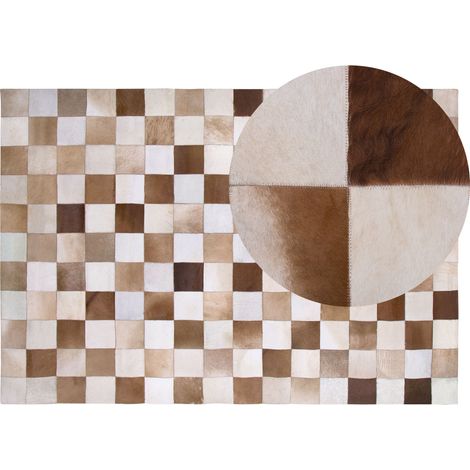 Alfombra de cuero marrón y beige a cuadros 140 x 200 cm estilo rústico Solmaz