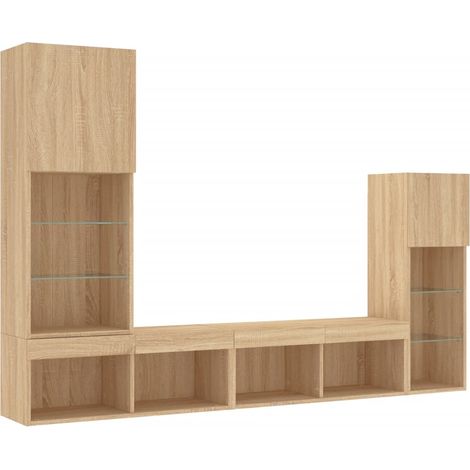 Mobile TV multimediale mensola TV credenza TV sala da pranzo soggiorno camera da letto con LED 4 pezzi rovere Sonoma legno ingegnerizzato marrone 020029363