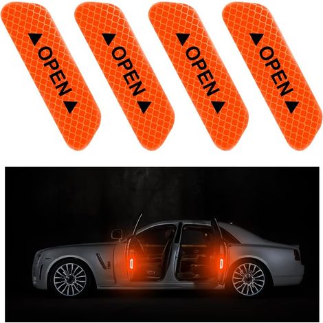 CCYKXA  4 Stück Autotüraufkleber, Tür-offen-Erinnerungsaufkleber, wasserfeste, reflektierende Antikollisionsaufkleber, Auto-Außen- und Innenzubehör (Orange)