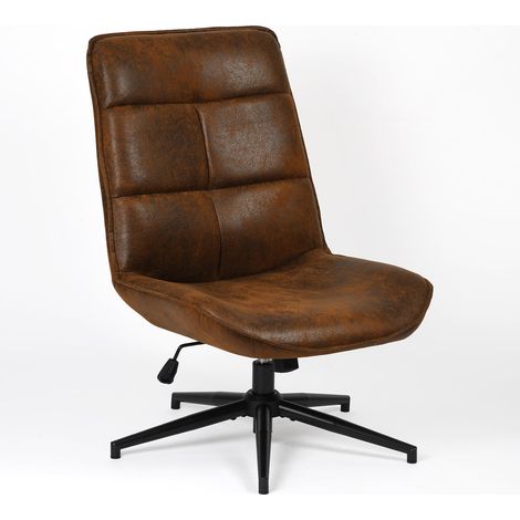Meuble Cosy Fauteuil Salon Chaise de Coiffeuse Fonction d'inclinaison Pivotant sur 360° pour Chambre Bureau Jambes Croisées avec Dossier sans roulettes en Suédine Marron (1/5)