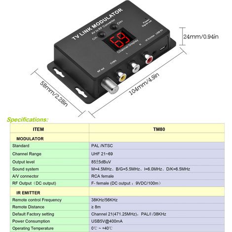 Modulateur TV LINK TM80, convertisseur AV vers RF (1/5)