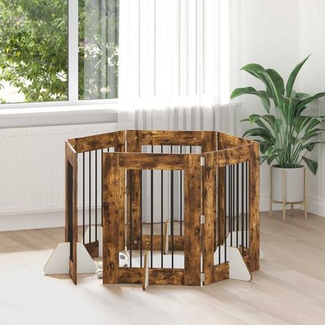 Porte pour chien avec cadre de support, ensemble de 6 pièces, chêne fumé, 60 x 80 cm