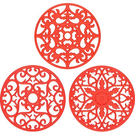 Dessous de plat en silicone extra épais pour plats chauds, casseroles et poêles, manique, dessous de plat pour protéger votre table et votre plan de travail, lot de 3 (1/5)