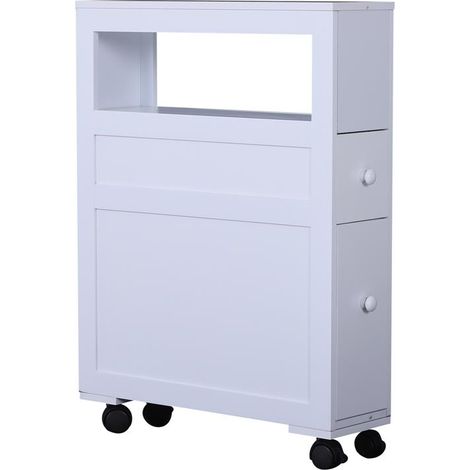MOBILETTO DA BAGNO IN LEGNO CON RIPIANO E 2 CASSETTI 16X52X66 CM BIANCO (1/5)