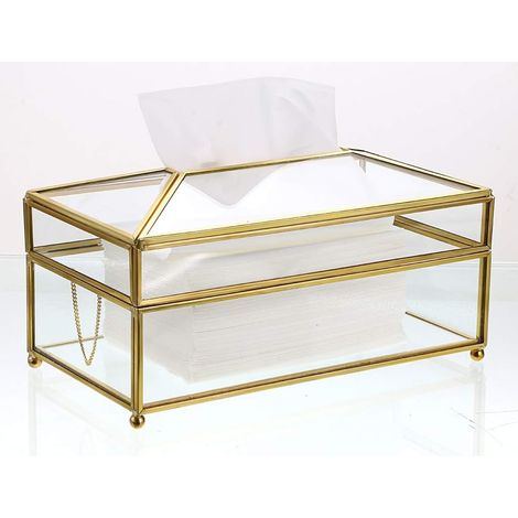 Boîte de rangement pour mouchoirs en papier, boîte de rangement en verre transparent, organisateur de mouchoirs pour salle à manger, commode, chambre (grand format) (1/5)