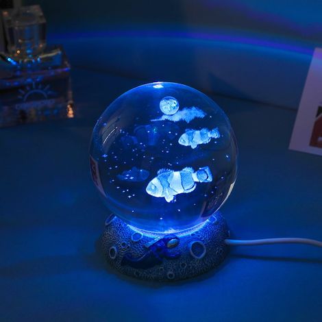 Veilleuse Boule Cristal 3D - Diamètre 8 cm - Base en Résine - Idéale Cadeau Noël Anniversaire - 1 Pièce (1/5)
