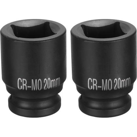 2Pcs 4 Pointe Douille Carrée 1/2" Drive 20mm Douille à Choc Carrée Métrique CR-MO Douilles de Roue Standard Noircissantes Outil de Douille Pneumatique pour Réparation Automobile (1/5)