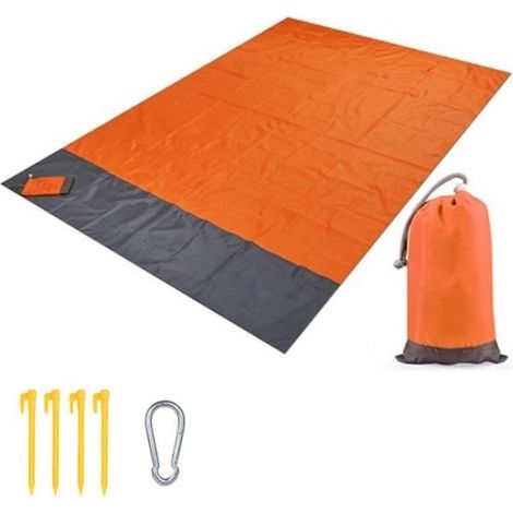 210x200cm Tapis De Plage Imperméable Couverture Matelas Tapis De Camping Tapis De Pique-Nique -Orange-210x200cm (1/4)