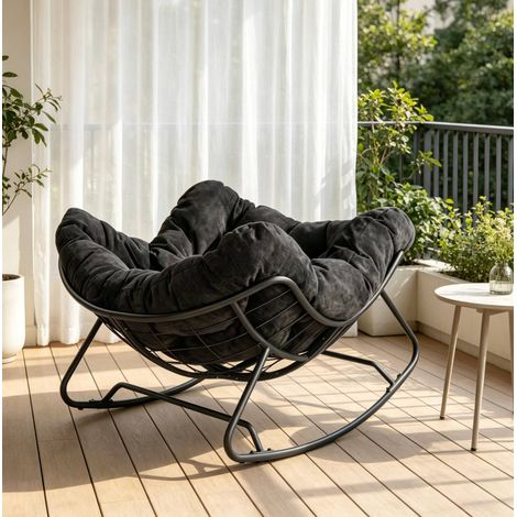 Schaukelstuhl in Ei-Form, schwarz, mit Metallrahmen und Chenille-Sitz HAVRYA (1/5)
