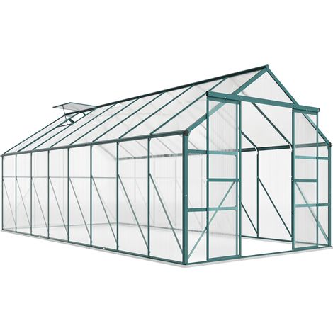 Grande serre de jardin en polycarbonate, métal et aluminium, 244 x 500 x 216 cm, vert (1/5)