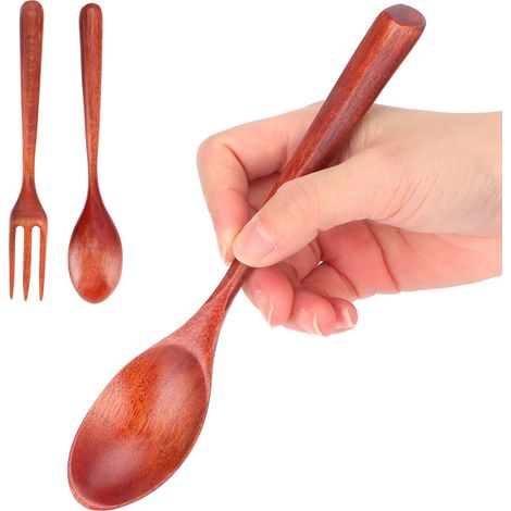 Ensemble de 2 fourchettes et cuillères en bois résistant à la chaleur, ustensiles de cuisine durables pour la maison, le restaurant et le bureau. Phoebe Wood