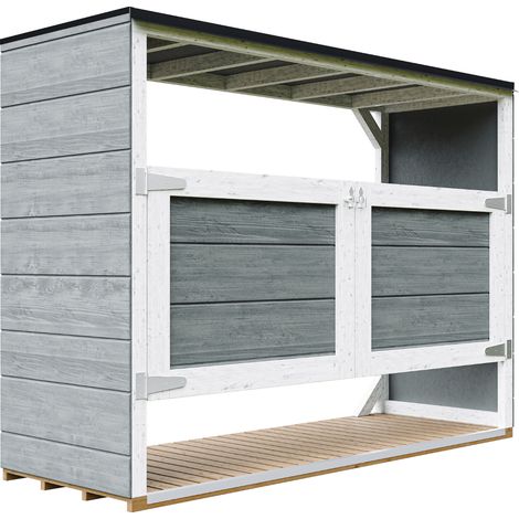 Caseta jardin exterior – cobertizo jardin exterior para cubos basura 3x240L con puertas, caseta de madera para almacenaje exterior, armario jardín exterior – Timbela M982A-CAVERN STEEL