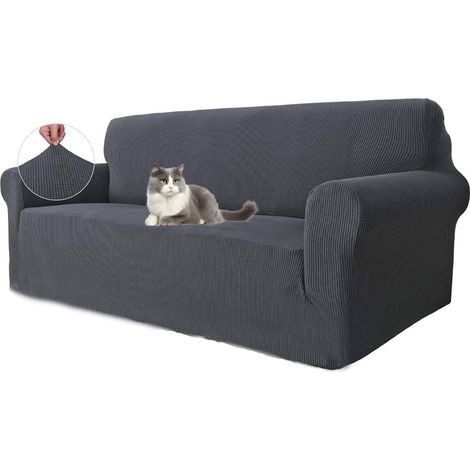 (3 Seater, Grey) Waterproof Stretch Sofa Cover, 1 Piece Universal Sofa Cover, Pet Friendly Couch Cover