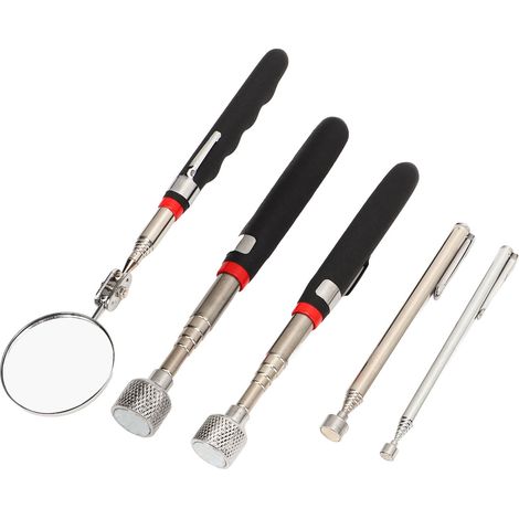 Ensemble de 5 outils de ramassage magnétique : pince magnétique télescopique de 15 lb, 10 lb, 3,5 lb et 1,5 lb, et miroir d’inspection rond. (1/5)