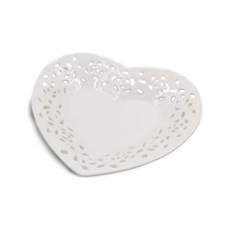 Piattino Decorativo Casa in Ceramica Cuore Traforato Bianco 19 cm (1/2)