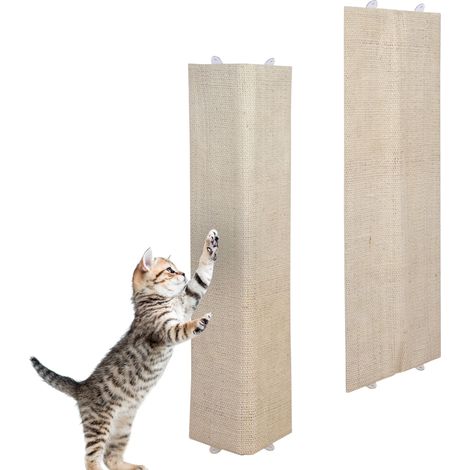 Katzen Kratzbrett mit 2 verschiedenen Seiten 80 x 27 cm - 2er Set - Sisal und Plüsch Kratzecke zum Legen oder Hängen