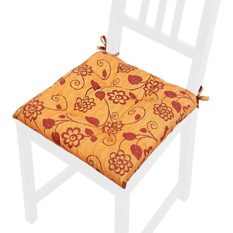 Cuscino Sedia Morbido Universale Fiorito Lacci Per Fissaggio Lavabile Coprisedie 100% Made In Italy - Arancione