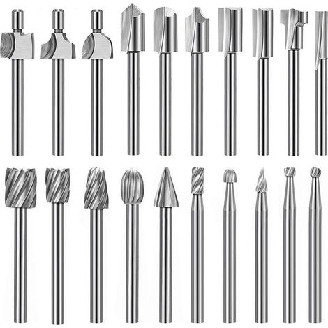 Router Bit - HSS Carbide Engraving Bits Set - 1/8 Inch Diameter - For Woodworking And Plastic Machining - 20 Pieces (1/5)