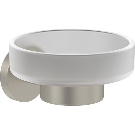 Elements Tender Porte-Savon Mural en Verre satiné avec Support en Zinc Rond Nickel brossé Mat (1/2)