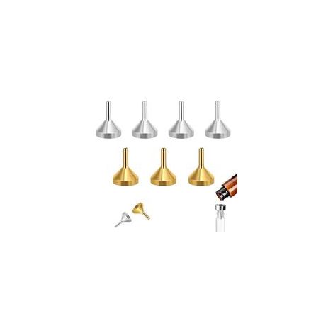 Set di 7 mini imbuti in metallo - Imbuto piccolo per travasare e riempire liquidi, profumi, oli essenziali (oro-argento-2) (1/5)