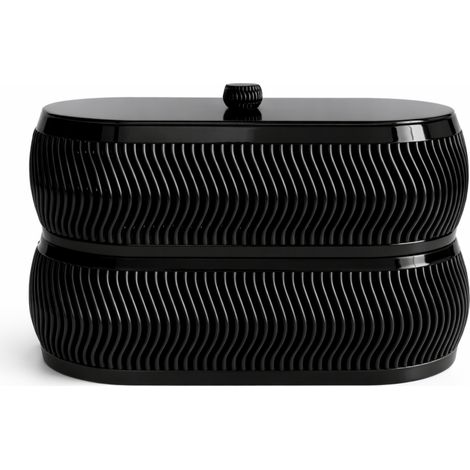 Un organizer moderno e allungato di colore nero.