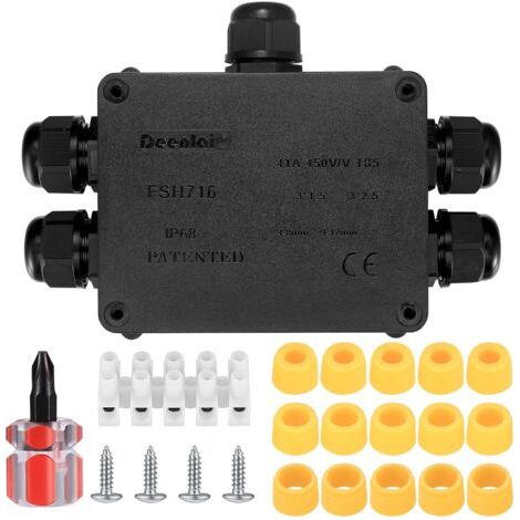 FENOPLASTICABoîte de Jonction Étanche IP68, 5 Voies Boîte de Dérivation Extérieur, Boitier de Raccordement Connecteur Prises Étanche Ø4mm-8mm Ø9mm-12mm Câble pour Extérieur Jardin - 5 Voies (1/5)