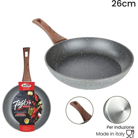 Trade Shop - Anti-kratzfeste Antihaft-Beschichtungsschale für Induktion Holzgriff von Ø 18 bis 26 cm -     -durchmesser 26cm  -